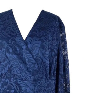 Navy blue formal dress 27W  floral lace overlay mother of the bride 3/4 sleeve